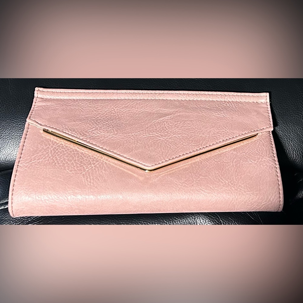 New, Fioni Night Pink Envelope Clutch Purse with Gold Trim